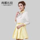 3/4-sleeve Embroidered A-line Dress