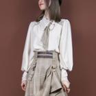 Puff-sleeve Asymmetrical Collar Blouse