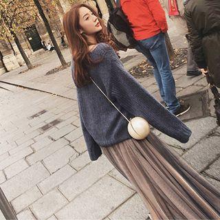 Set: Spaghetti Strap Dress + Long-sleeve Midi A-line Mesh Dress