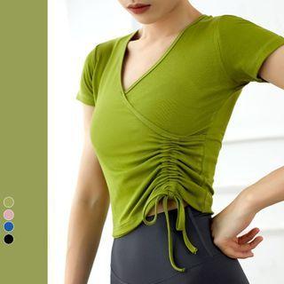 Short-sleeve V-neck Drawstring Sports T-shirt