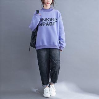 Semi High-neck Letter Print Sweatshirt