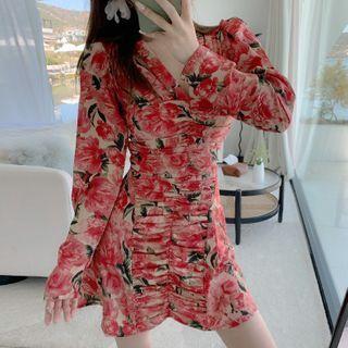 Long-sleeve Floral Print Mini Dress / Maxi Dress