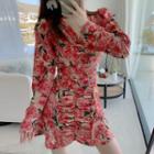 Long-sleeve Floral Print Mini Dress / Maxi Dress