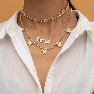 Set: Lettering / Butterfly Pendant Necklace