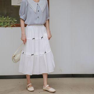 High-waist Bow A-line Skirt White - One Size