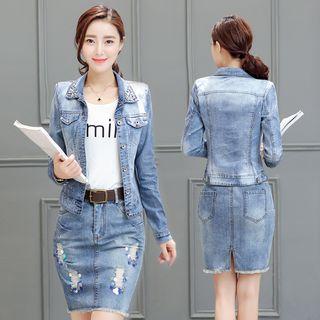 Set: Denim Buttoned Jacket + Mini Skirt