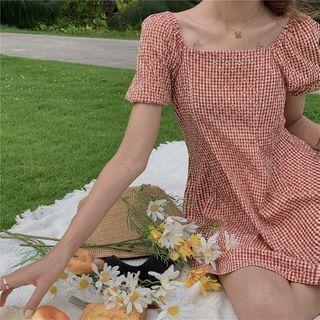 Daisy Print Puff-sleeve Mini Dress