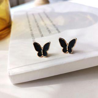Butterfly Glaze Earring 1 Pair - S925 Silver Needle - Earring - Butterfly - Black - One Size