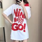 Lettering Cut Out Shoulder Short Sleeve T-shirt Dress