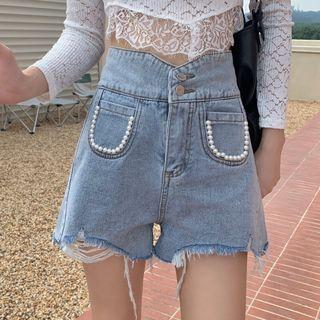 High-waist Frayed Wide-leg Shorts