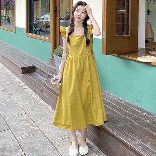 Sleeveless Frill Trim Midi Smock Dress Green - One Size