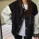 Long-sleeve Color Block Bomber Jacket Black - One Size