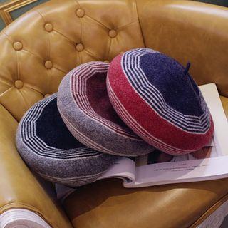 Wool Blend Striped Beret Hat