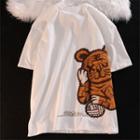 Elbow-sleeve Tiger Embroidered T-shirt