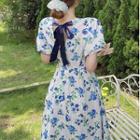 Puff-sleeve Floral Print A-line Mid Dress