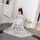 3/4-sleeve Tulle Embroidery Long Top