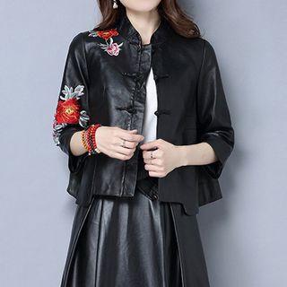 Faux Leather 3/4-sleeve Jacket