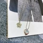 Set: Heart / Flower Pendant Stainless Steel Necklace Silver - One Size