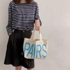 Lettering Canvas Handbag Blue Paris - Beige - One Size