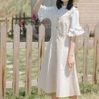 Short-sleeve Ruffled Plain Top / Sleeveless A-line Dress / Set
