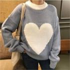 Crew-neck Heart Patterned Sweater