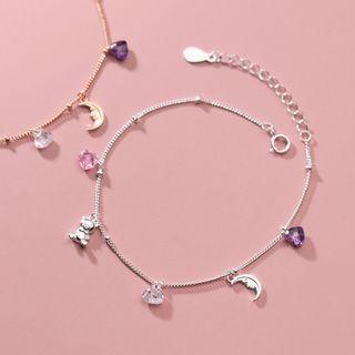 Bear Moon Heart Sterling Silver Bracelet