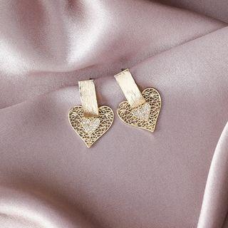 Rhinestone Alloy Heart Dangle Earring 1 Pair - Gold - One Size