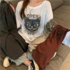 Long-sleeve / Short-sleeve Cat Print T-shirt