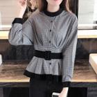 Long-sleeve Gingham Belted Top