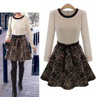 Jacquard Long Sleeve A-line Dress