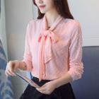 Dotted Tie-neck Long-sleeve Chiffon Blouse