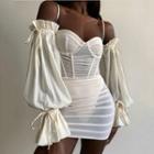 Long-sleeve Cold Shoulder Mini Swim Dress