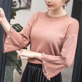 Faux-pearl Detail 3/4-sleeve Knit Top