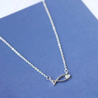 925 Sterling Silver Rhinestone Fish Necklace As Shown In Figure - One Size