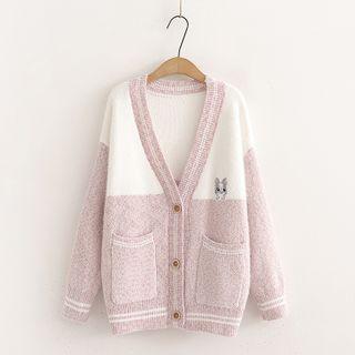 Cartoon Embroidered Two-tone Cardigan