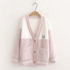Cartoon Embroidered Two-tone Cardigan