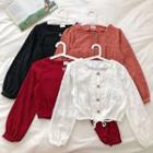 Single-breasted Frilled Square-neck Long-sleeve Blouse