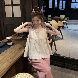 Sleeveless Frill Trim Top / Straight Leg Pants