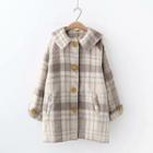 Plaid Collared Single-breasted Coat Plaid - Khaki - One Size