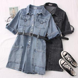 Wide-leg Denim Playsuit With Belt