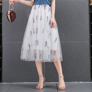Feather Embroidered Lace Layered Skirt