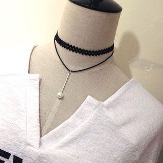 Faux Pearl Pendant Layered Choker