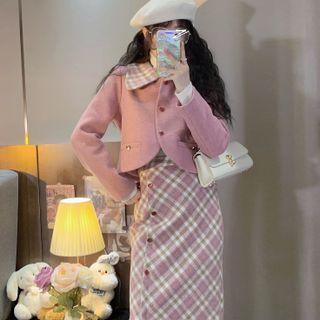 Button-up Jacket / Plaid Skirt