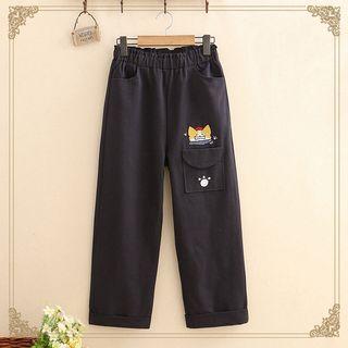 Dog Embroidered Straight-leg Pants