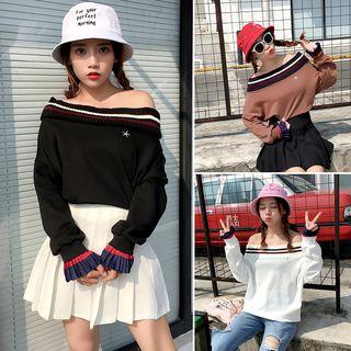 Panel Off-shoulder Long-sleeve Sweatshirt