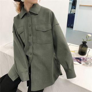 Plain Loose-fit Lapel Long Coat