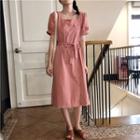 Square-neck Tie Waist Short-sleeve Dress