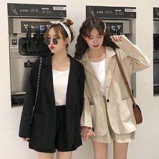 Button Blazer / Wide Leg Shorts / Camisole / Set