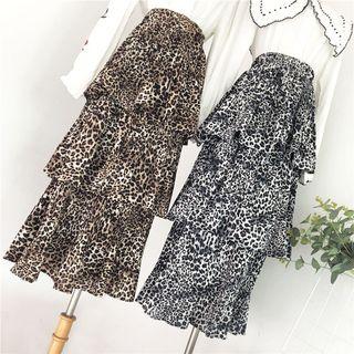 Leopard Print Midi Layered Skirt
