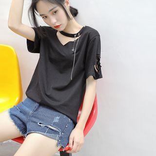 Short-sleeve Ripped Chain T-shirt